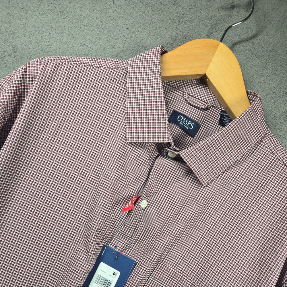 Chaps Performance Comfort Stretch Regular Fit Men 2XL Tall Plaid Workwear UV Pro